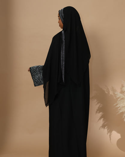 Silver Fleur Black Closed Abaya